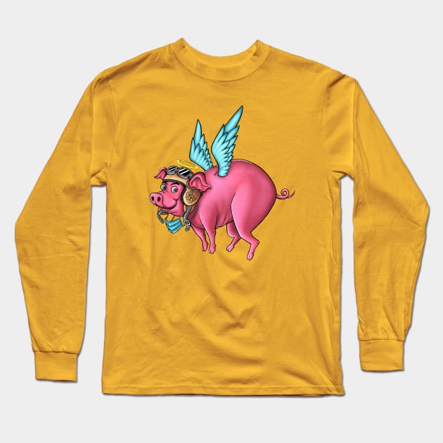 Angel Pig Long Sleeve T-Shirt by DMD Art Studio